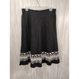 Women's Embroidered Sequin Black Flare Skirt Sz 8 100% Linen Gypsy Boho Festival